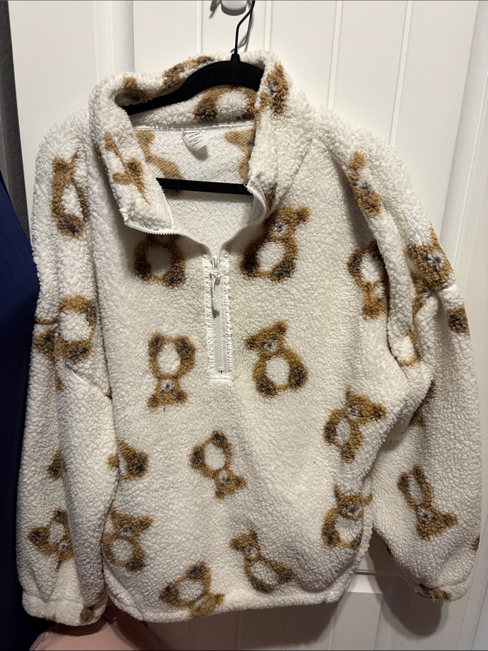 No Boundaries Cream Teddy Jacket with Brown Bear Spots